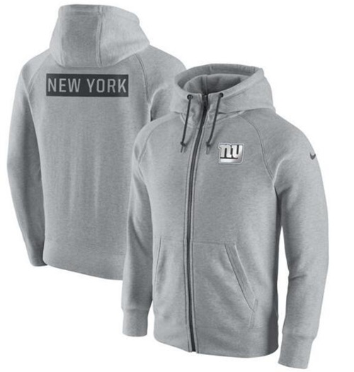 Men's New York Giants Nike Ash Gridiron Gray 2.0 Full-Zip Hoodie